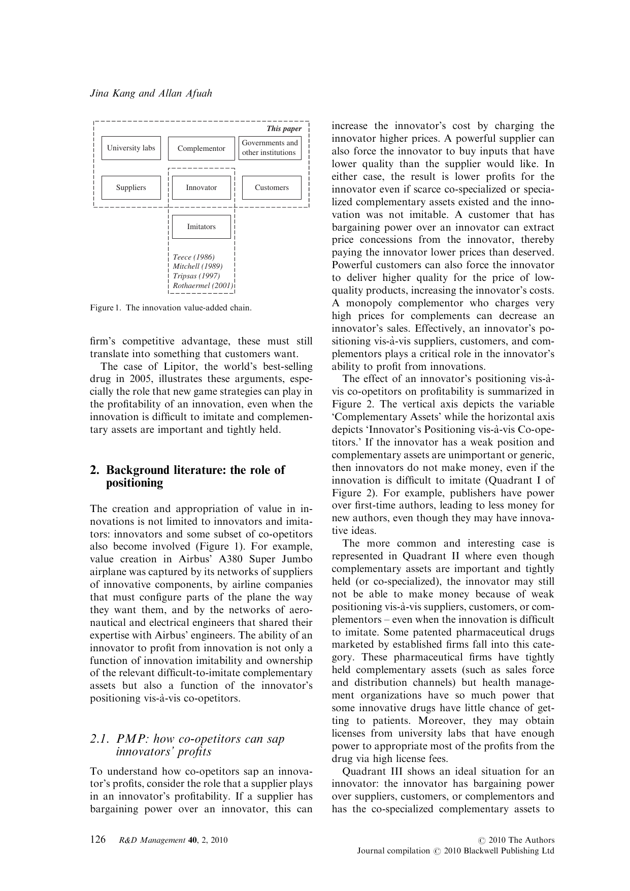 혁신 가치사슬 내에서 혁신자와 co-opetitor 간의 가치 창출·전유 관계를 보여주는 도식.