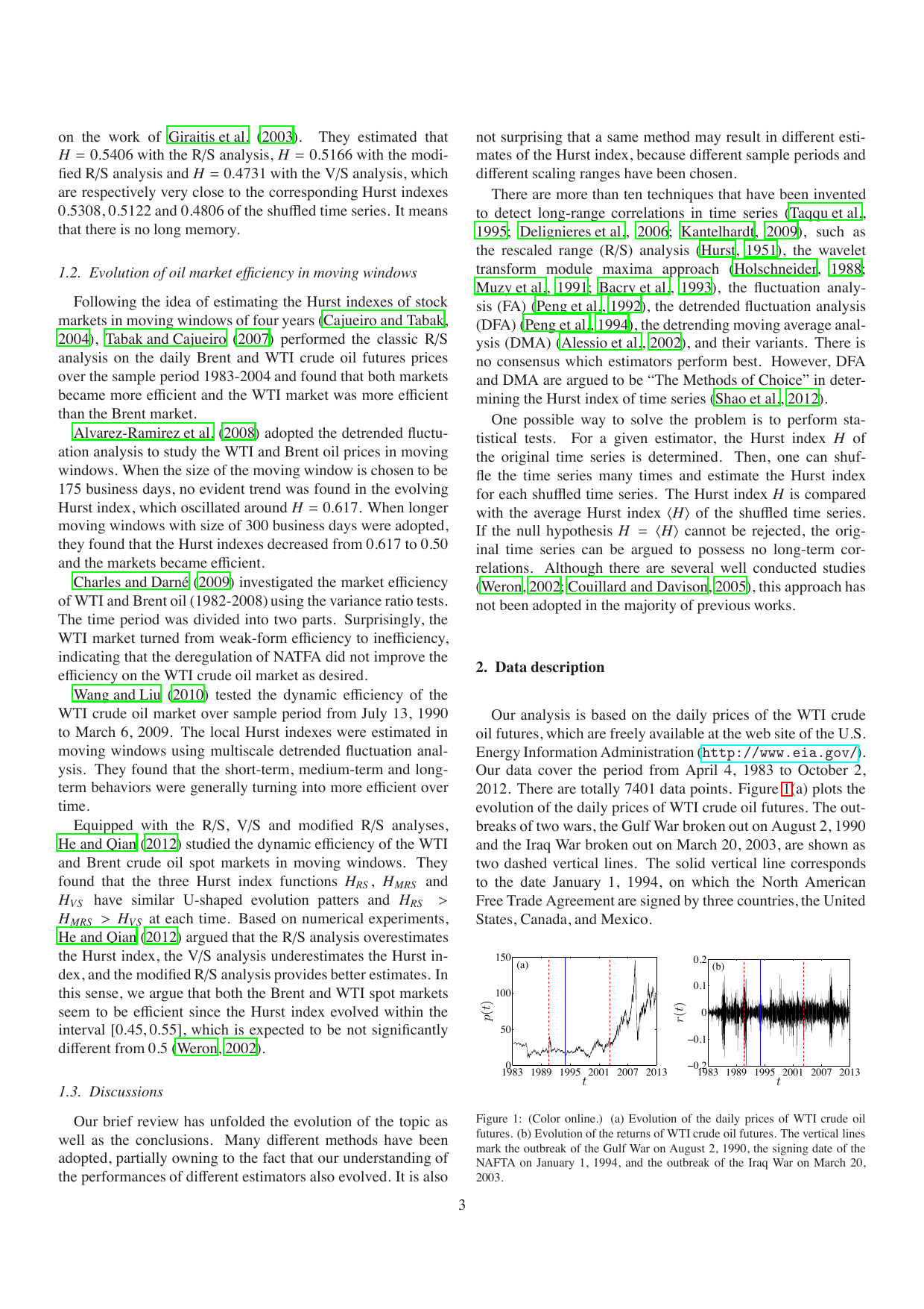 Figure 1. Weekly Dubai, Brent, and WTI spot prices, January 1997 to July 2012.